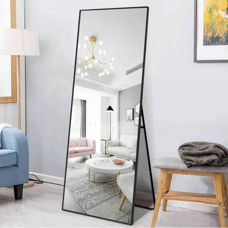 Neutype Full Length Rectangular Standing Floor Mirror with Aluminum Alloy Thin Frame (Black, 59" ... | Walmart (US)