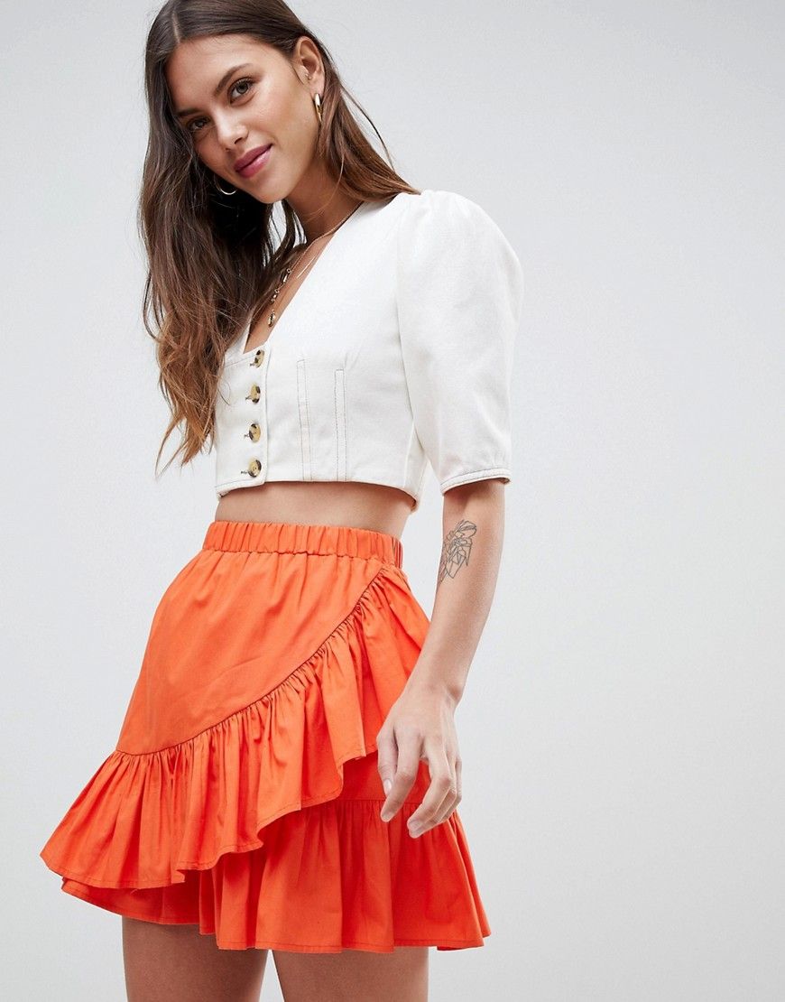 ASOS DESIGN cotton mini skirt with wrap detail - Orange | ASOS US