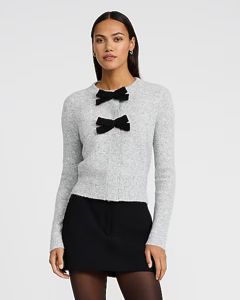 Double Bow Crew Neck Cardigan | Express