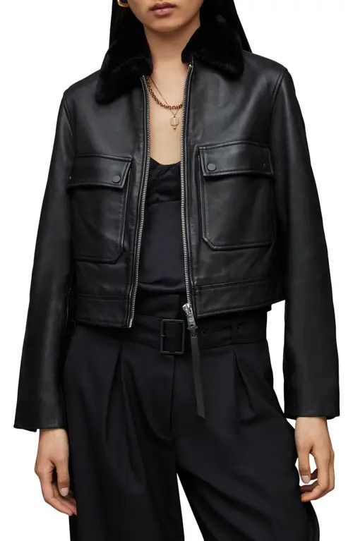 AllSaints Safiya Leather Jacket in Black at Nordstrom, Size 4 Us | Nordstrom