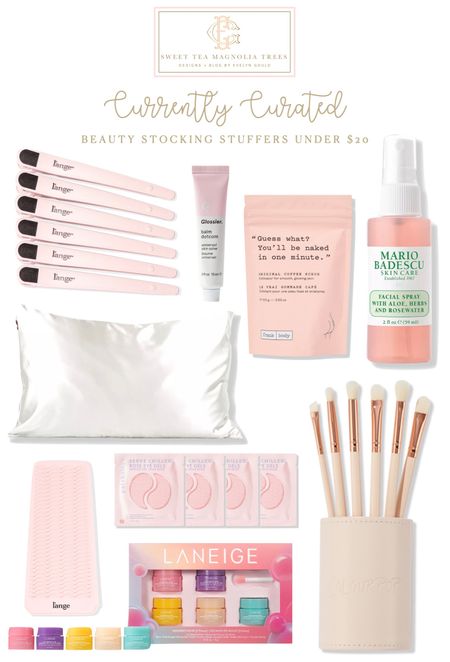 Beauty Stocking Stuffers for under $20!!!🎅🎄 Include Lange hair clips and heat pad, Laneige lip mask set, Kitsch satin pillow case, Patchology under eye mask, Glossier lip balm, Frank Body body scrub, Mario Badescu face spray, and Colourpop makeup brushes! 

#LTKHoliday #LTKunder50 #LTKbeauty