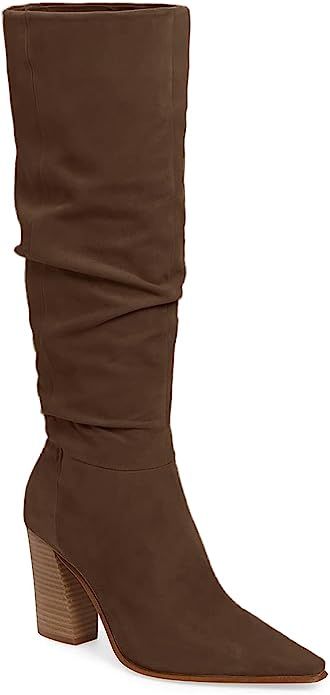 PiePieBuy Womens Faux Suede Knee High Boots Wide Calf Pointed Toe High Chunky Heel Side Zipper Bo... | Amazon (US)