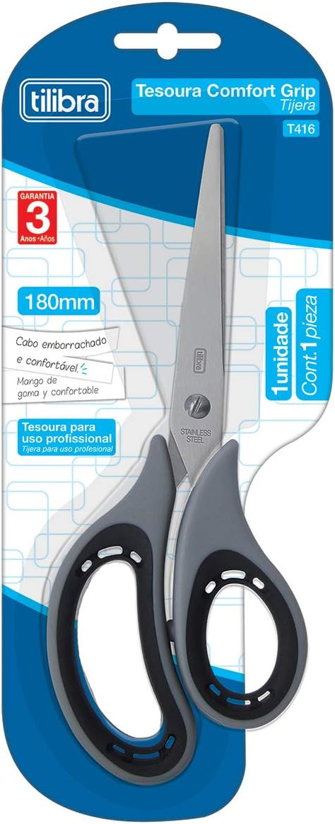 Tilibra - Tesoura 180 mm, Comfort Grip, T416, Cinza | Amazon (BR)