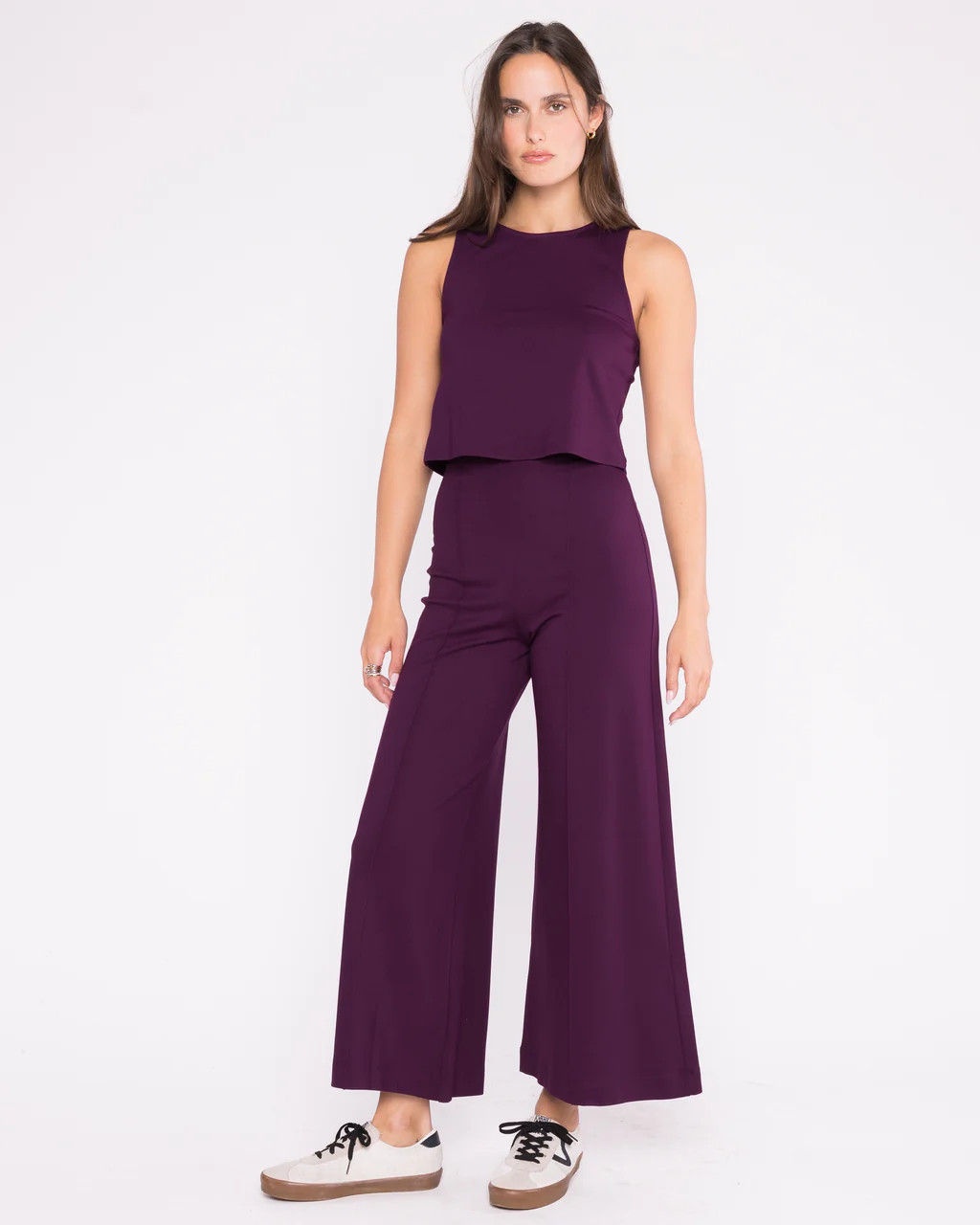 Ripley Rader Plum Ponte Knit Wide Leg Pant: Cropped | House of 29