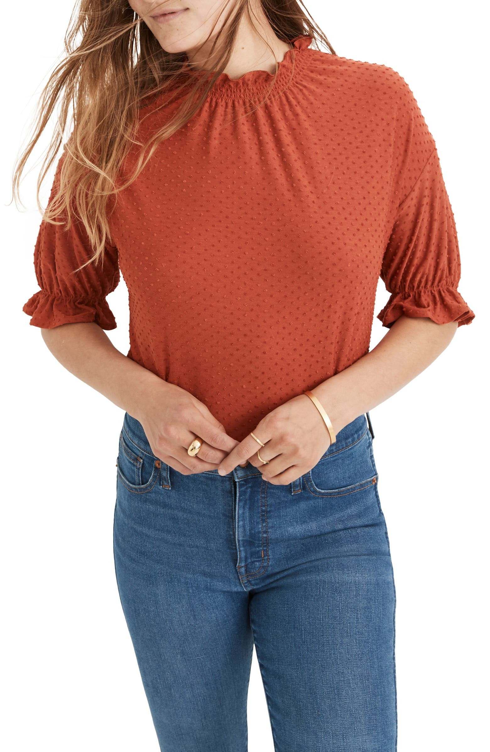 Texture & Thread Clip Dot Ruffle Top | Nordstrom