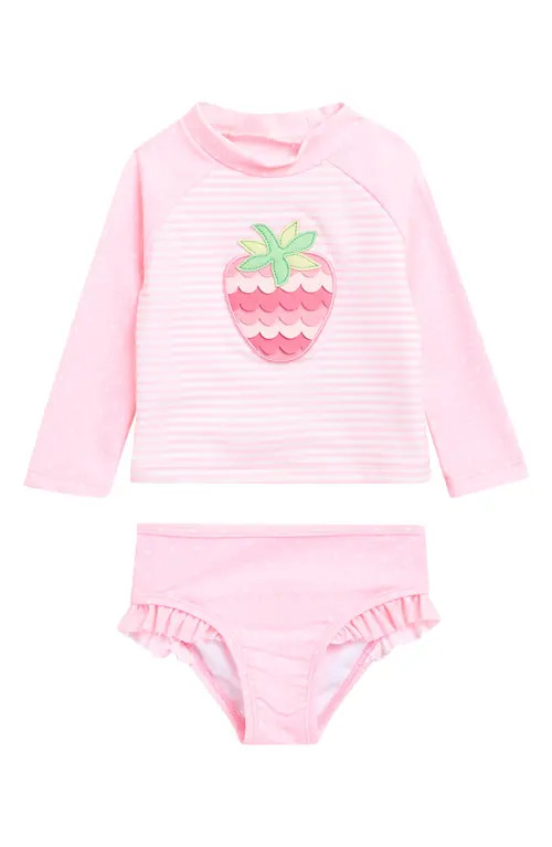 Little Me Strawberry Two-Piece Rashgaurd Swimsuit in Pink at Nordstrom, Size 12M | Nordstrom