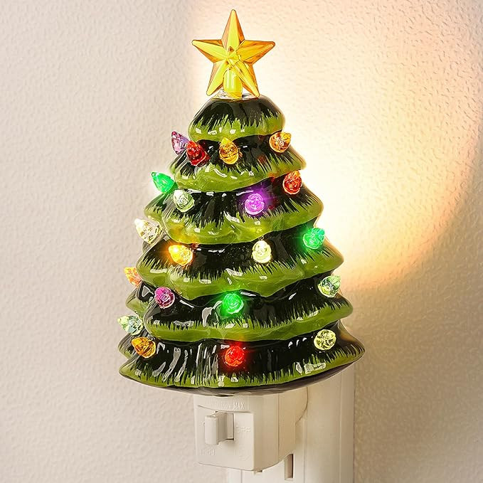 Brightever Ceramic Tree Night Light for Christmas Wall Decorations, 6" H Decorative Christmas Tre... | Amazon (US)