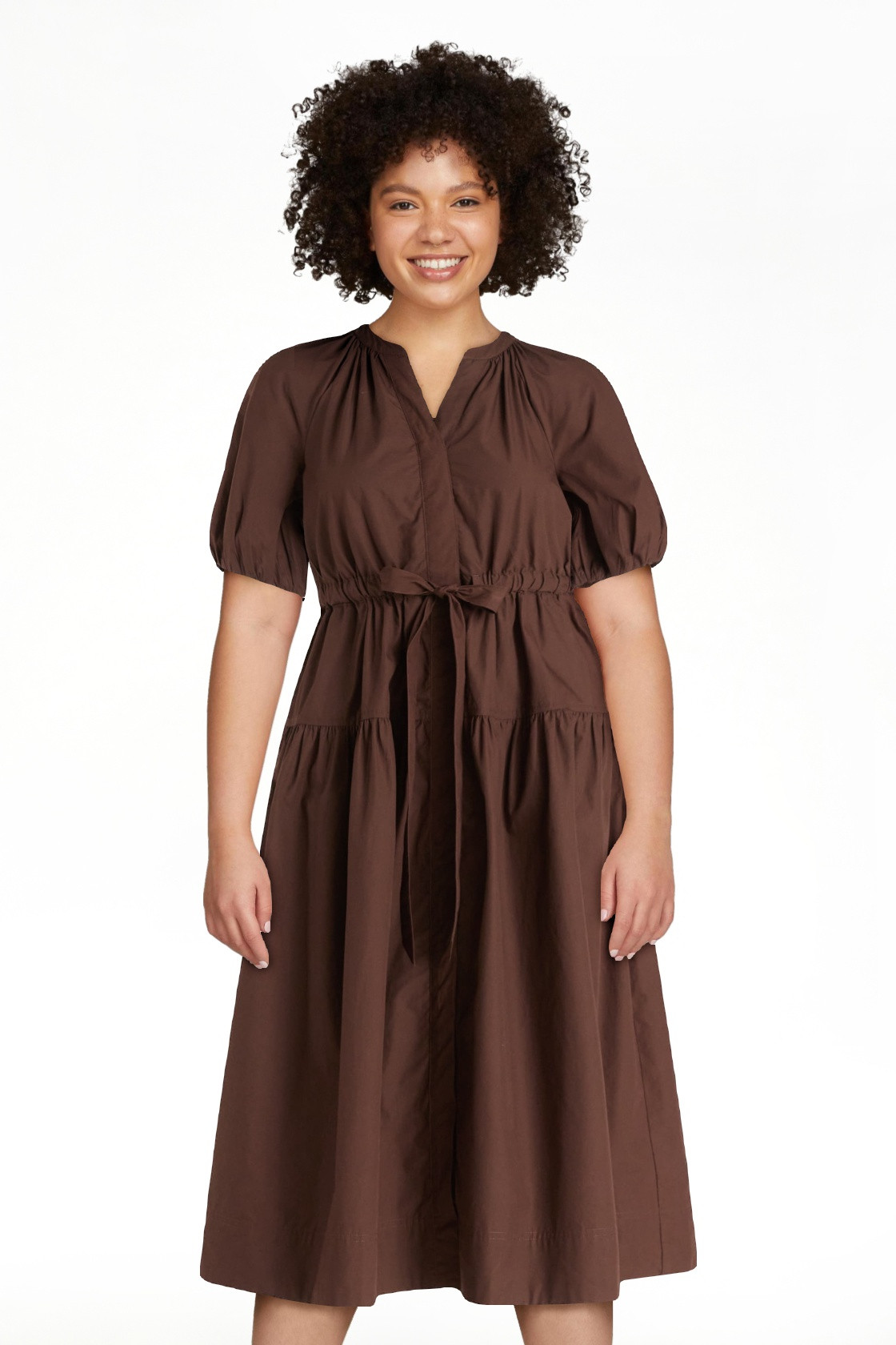Free Assembly Women's and Women's Plus Cotton Midi Dress with Puff Sleeves, Sizes XS-4X | Walmart (US)