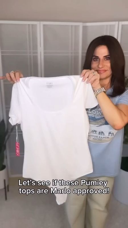 The softest bodysuits and Tees EVER , has a shape support ( dual layered ) . Comes in 12 colors and a variety of necklines . I size up for a looser fit . Wearing a medium. 

#LTKover40 #LTKVideo #LTKstyletip