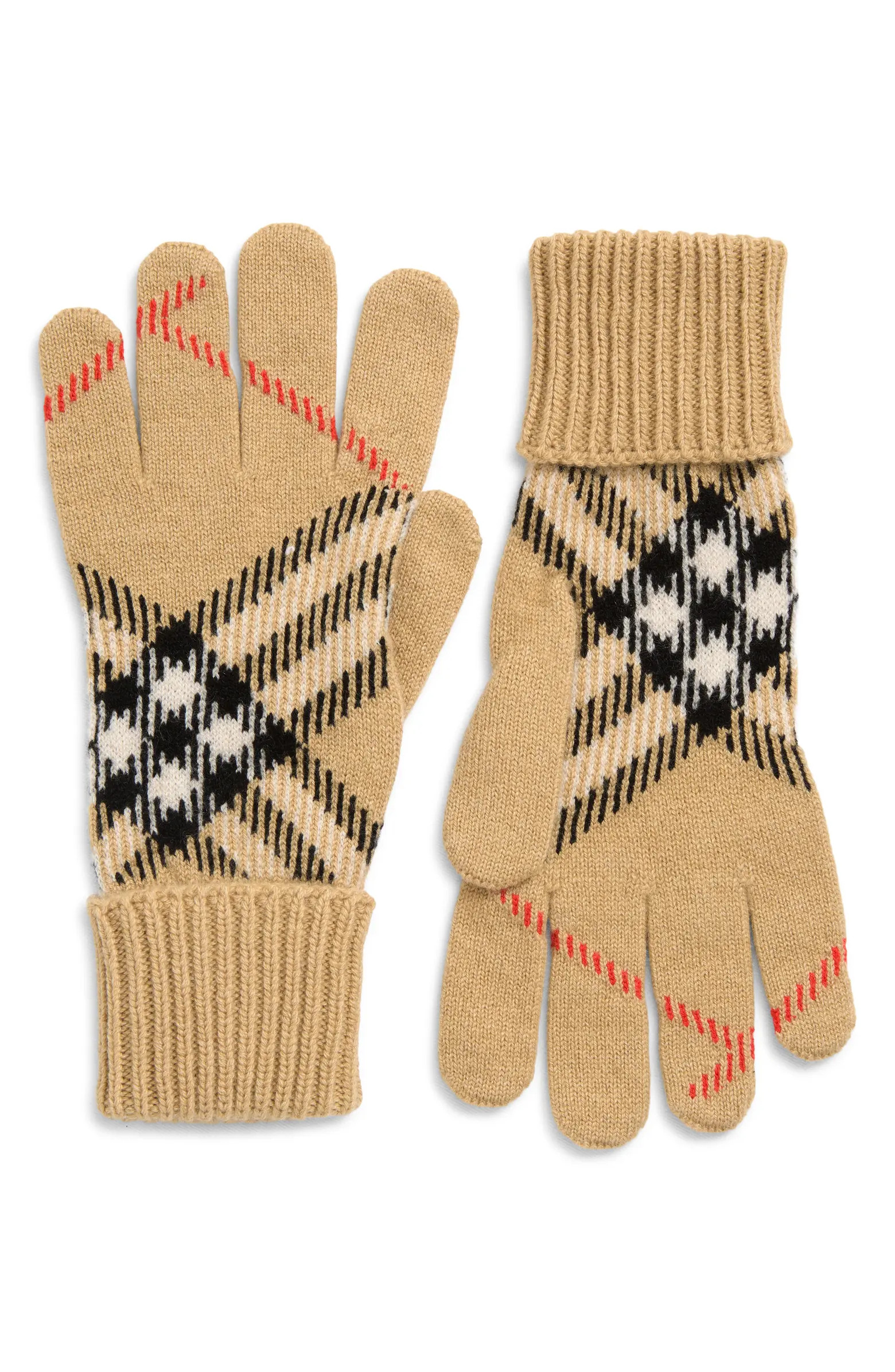 Large Core Check Cashmere Blend Gloves | Nordstrom
