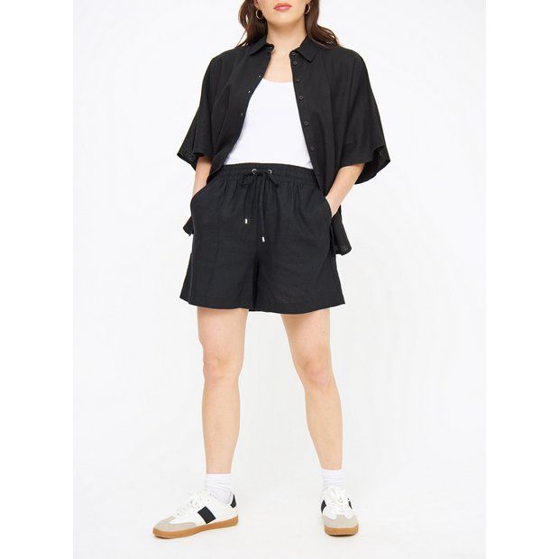 Buy Black Linen Blend Drawstring Shorts 20 | Shorts | Tu | Tu Clothing