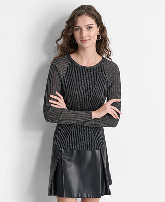 DKNY Women's Crewneck Rib-Knit Long-Sleeve Shimmer Sweater  - Macy's | Macy's
