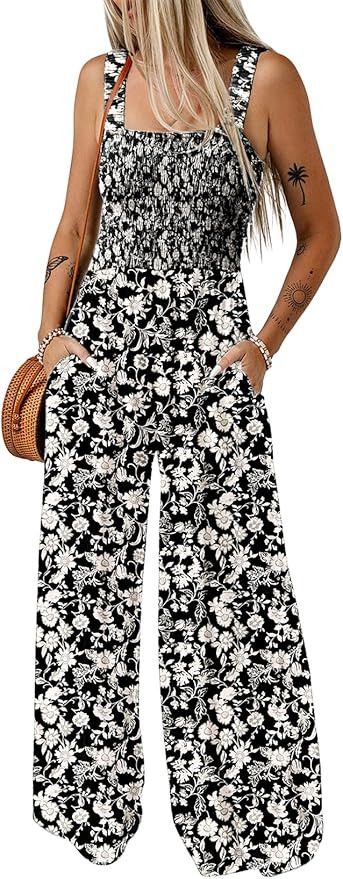 Dokotoo Women's Casual Loose Overalls Jumpsuits One Piece Sleeveless Printed Wide Leg Long Pant R... | Amazon (US)