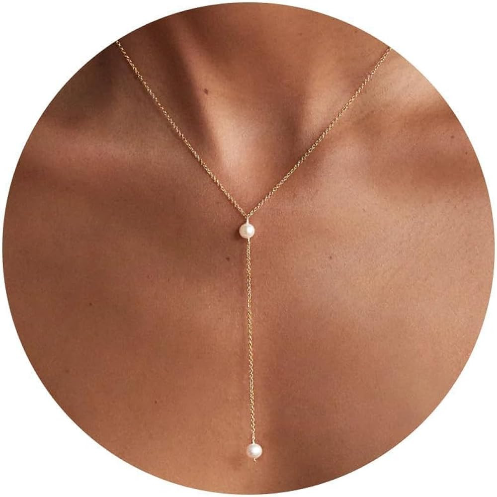 Pearl Necklace: 14K Gold-Plated/White Gold-plated Pearl Necklace for Women 16.5” + 2” | Amazon (US)