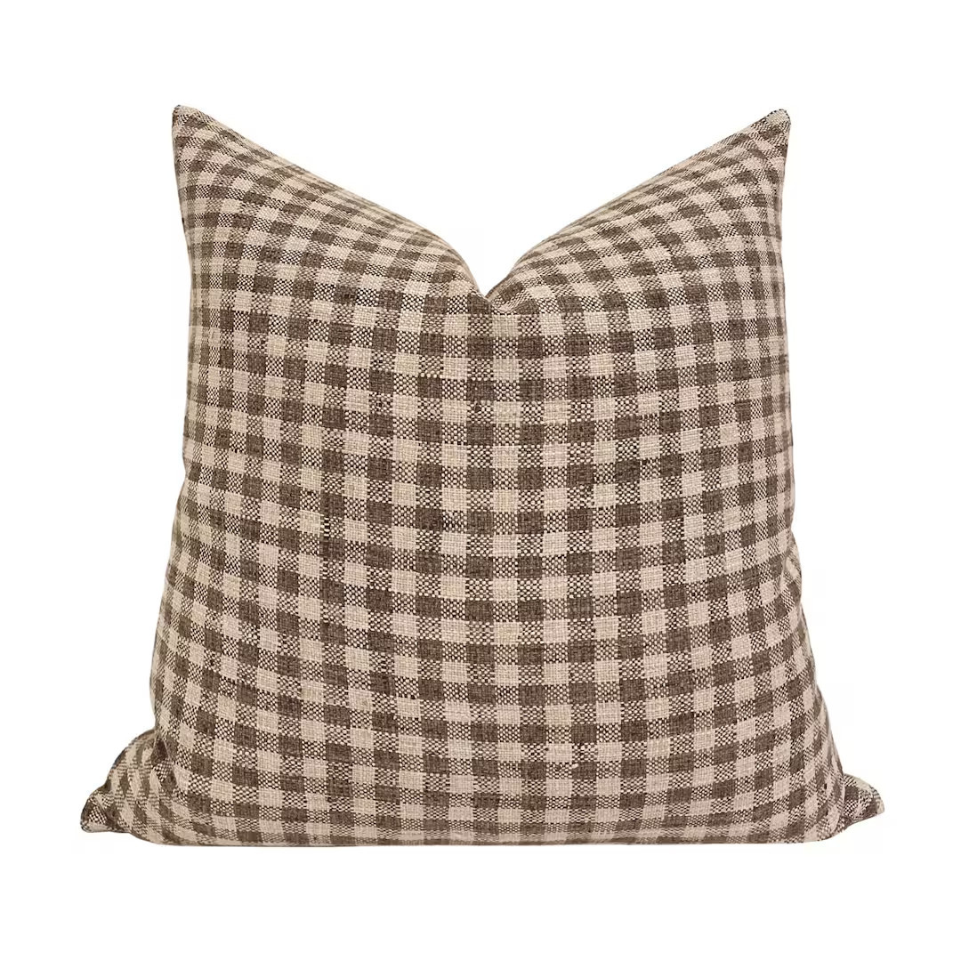 MABEL Designer Brown Gingham Linen Pillow Cover Check - Etsy | Etsy (US)