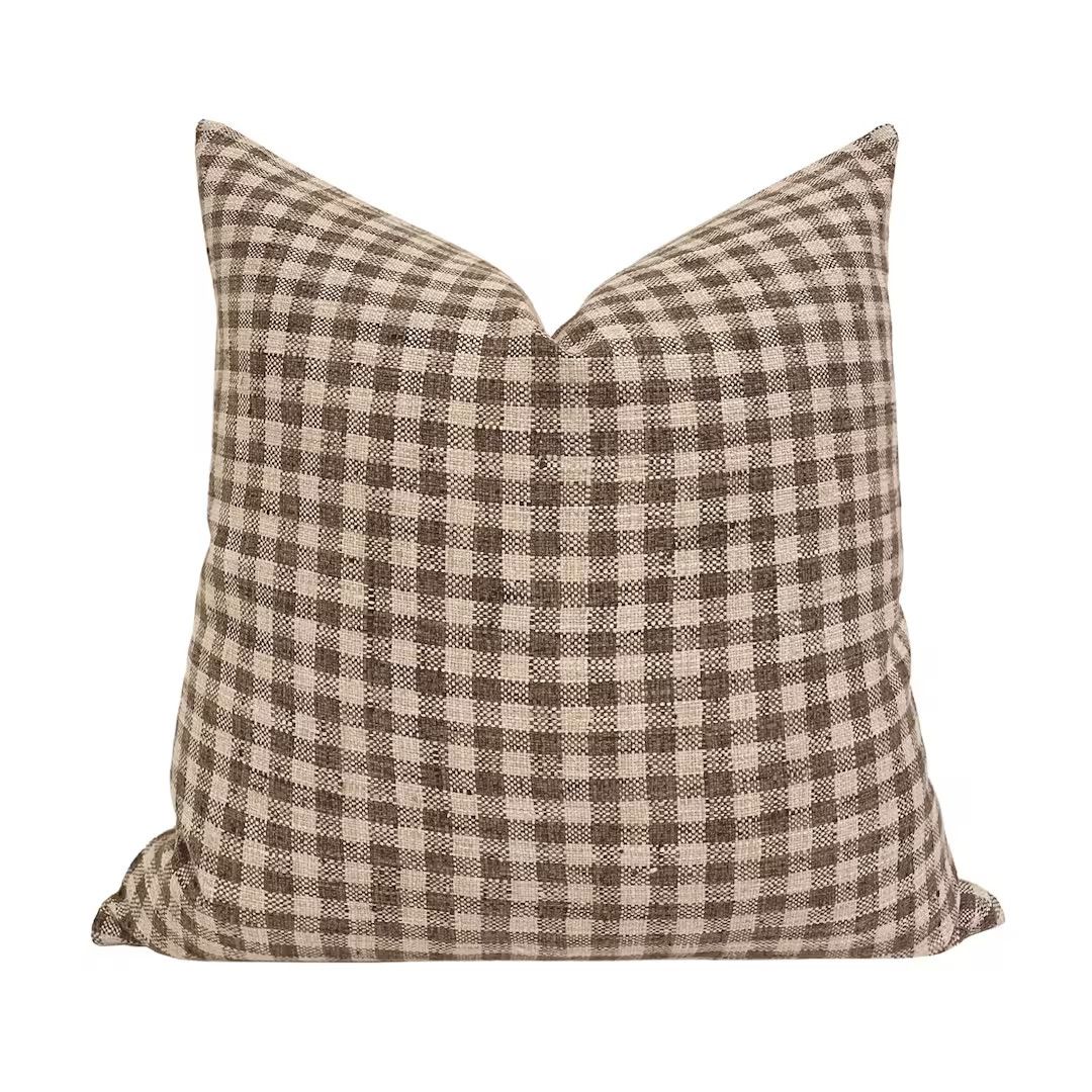 MABEL Designer Brown Gingham Linen Pillow Cover Check - Etsy | Etsy (US)