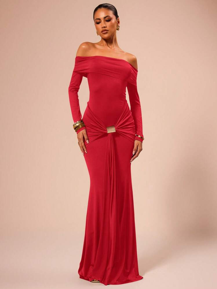 MUSERA Off Shoulder Long Sleeve Maxi Dress Holiday Vacation Summer Spring Vacation Elegant Wedding Guest Ibiza Beach Night Out Wedding Guest Elegant Date Night Party Chic Summer Outfit Valentines Day Long Dress Graduation Prom | SHEIN