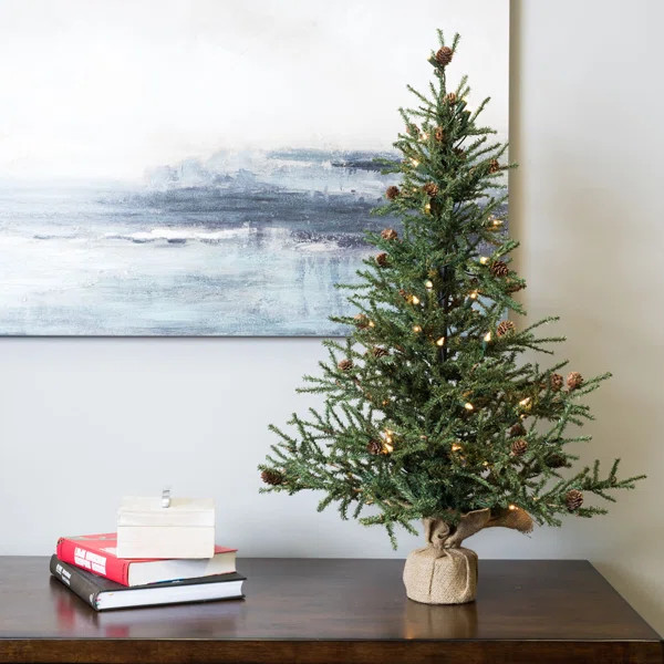 3' Green Pine Artificial Christmas Tree with 50 Clear/White Lights with Stand | Wayfair North America