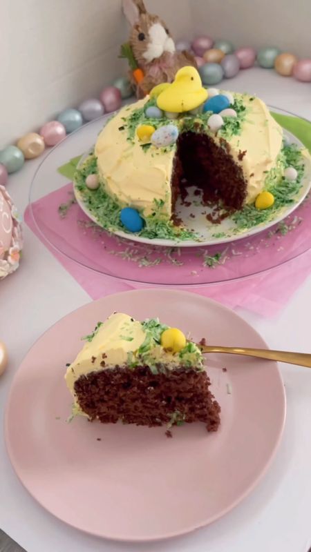 Chic-In-A-Nest Chocolate Cake - Such a cute idea for an Easter dessert and to welcome Springtime. The pink dessert plates & Gold Forks are so pretty for a Spring Table or Easter table setting. 

#LTKSeasonal #LTKfamily #LTKhome