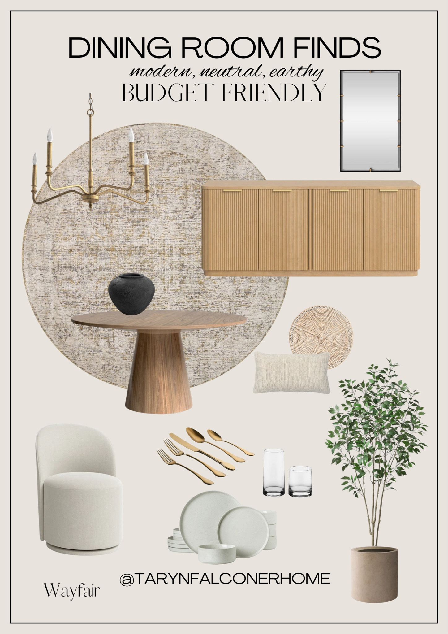 Dining room🫶🏼modern, neutral, earthy and budget friendly finds!

#diningroom #chandelier #diningchairs #arearug #fauxtree #diningtable #mirror #dinnerware #utensils #glassware

#LTKHome