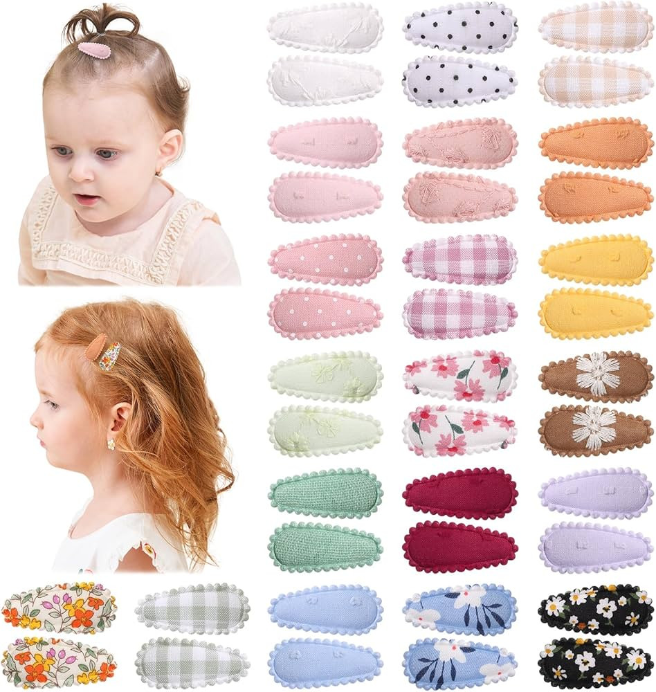 40 PCS Snap Hair Clips for Girls Flower Patterns Toddler Hair Clips 1.5" Wrapped Mini Baby Hair C... | Amazon (US)