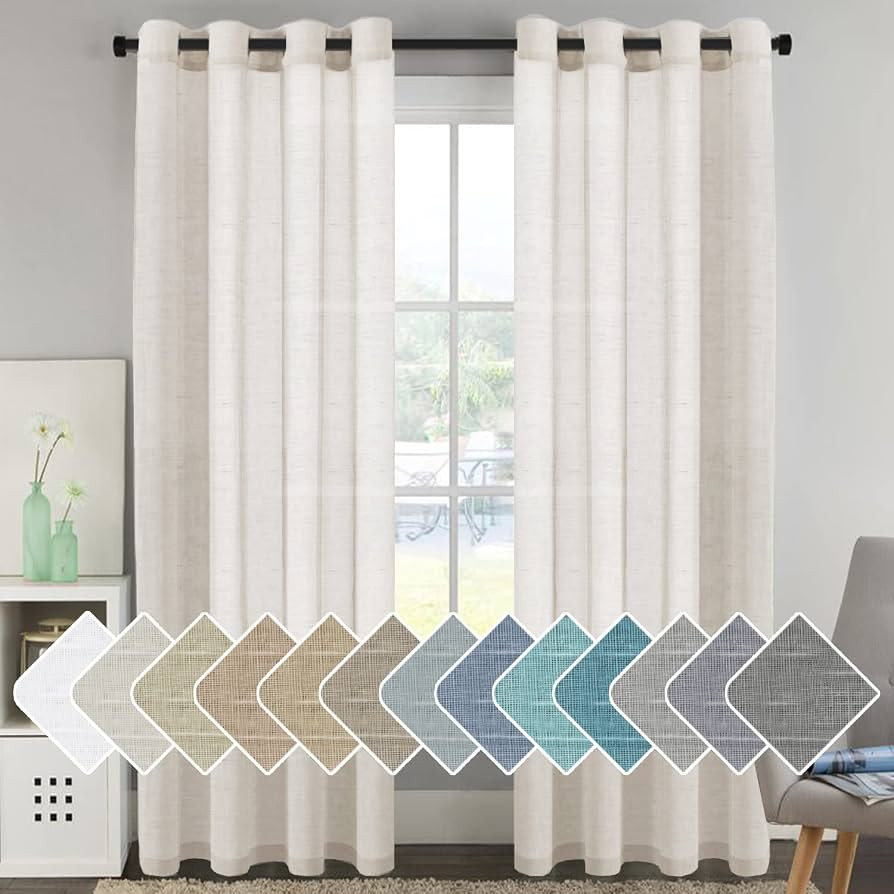 H.VERSAILTEX Natural Linen Sheer Curtains 96" 2 Panels Grommet | Amazon (US)