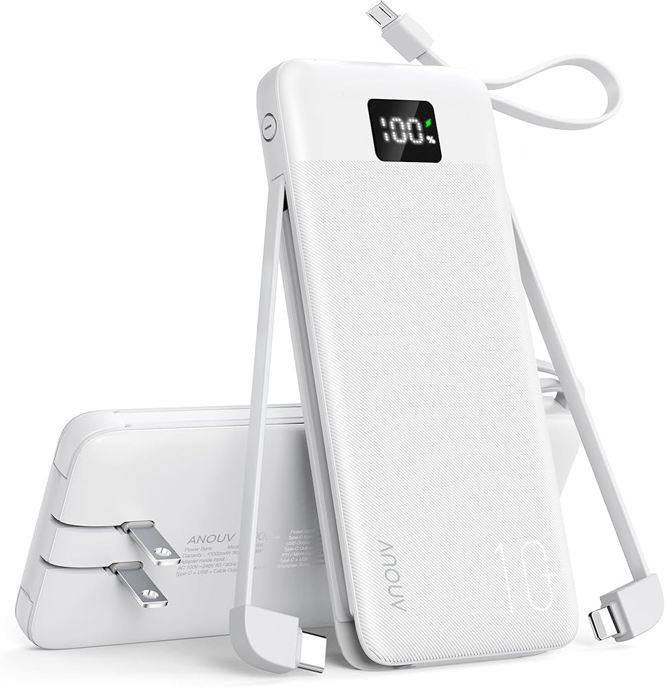 ANOUV Portable Charger with Built-in Cables&AC Wall Plug,10000mAh Power Bank,PD 22.5W USB-C Fast ... | Amazon (US)