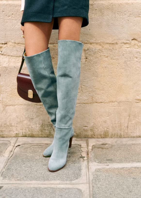 Anaelle Thigh High Boots - Blue - Sézane | Sezane Paris