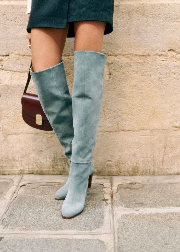Anaelle Thigh High Boots - Blue - Sézane | Sezane Paris