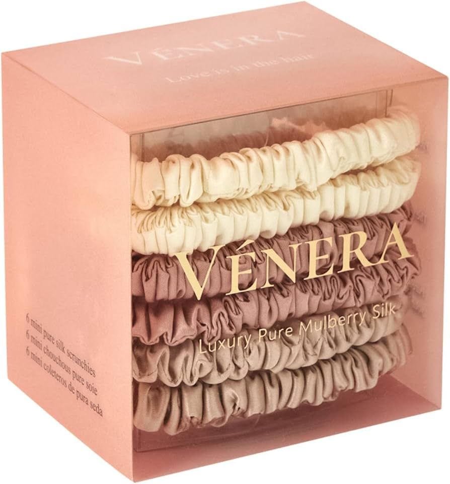 VÉNERA Silk 100% Pure 22 Momme Mulberry Small Silk Scrunchies- 6 Pieces Silk Hair Ties for Anti-... | Amazon (US)