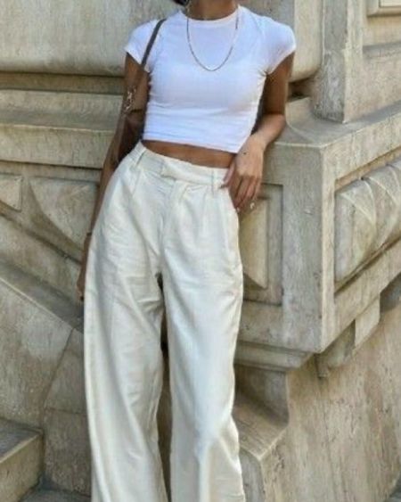 recreating Pinterest outfits i love 🤍

perfect for spring/summer ~
-linen pants
- cropped tee
- simple & chic gold jewelry 

#LTKStyleTip #LTKTravel #LTKSeasonal