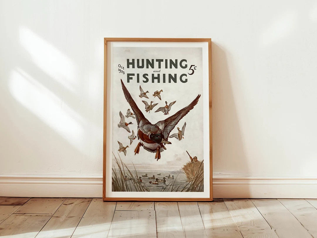 Hunting Fishing Art Print Vintage Fishing Poster Hunting Gift for Dad Retro Fisherman Wall Art Ou... | Etsy (US)