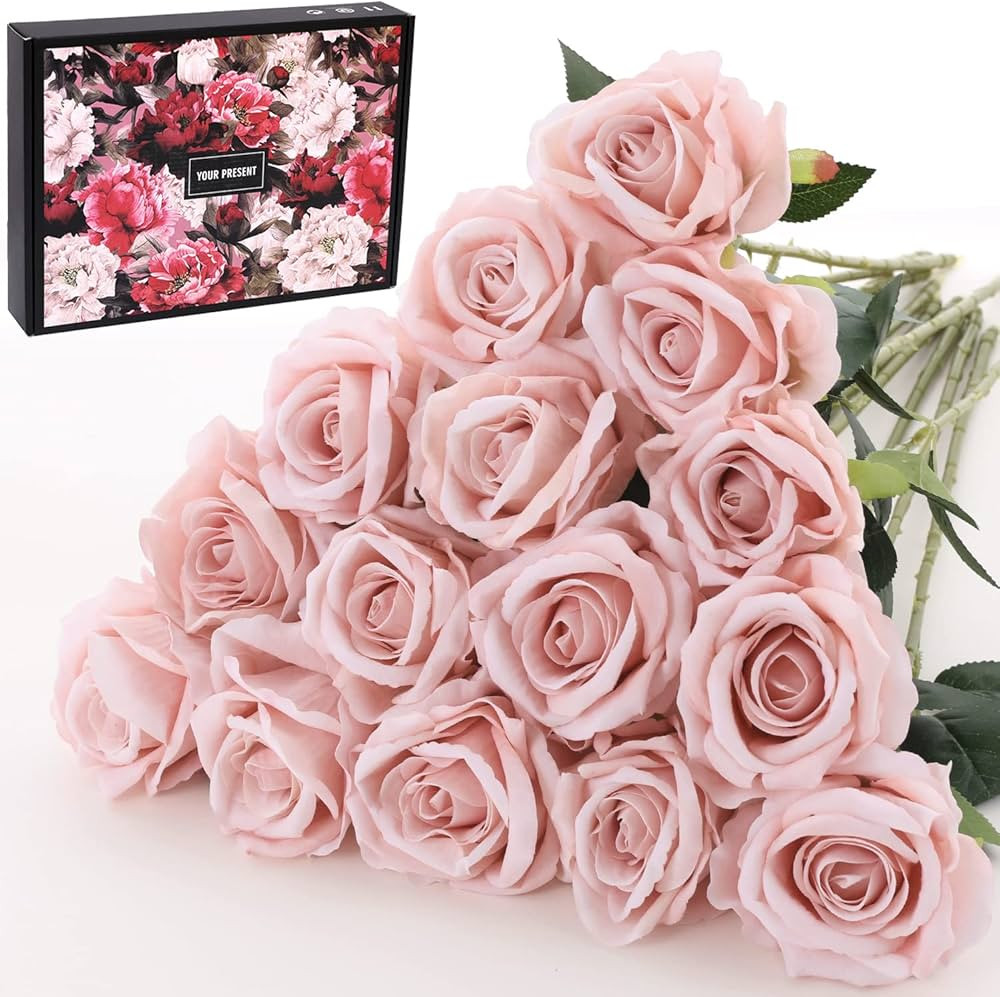 15Pcs Artificial Roses Velet Real Touch Single Stem Fake Roses Silk Realistic Bouquet Flowers Arr... | Amazon (US)