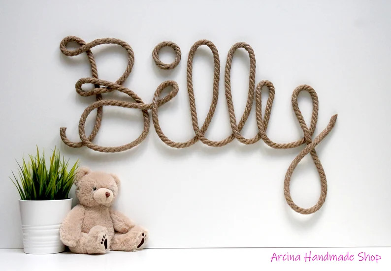 Large Wall Name Sign for Nursery, Rope Name Personalized Wall Decor, Beach Style Giant Name Wall ... | Etsy (US)