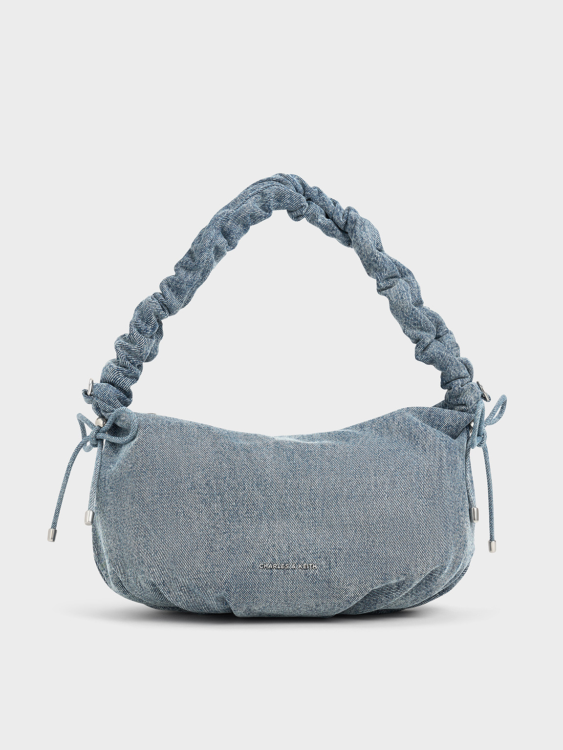 Maisy Denim Ruched-Handle Hobo Bag
 - Denim Blue | Charles & Keith US