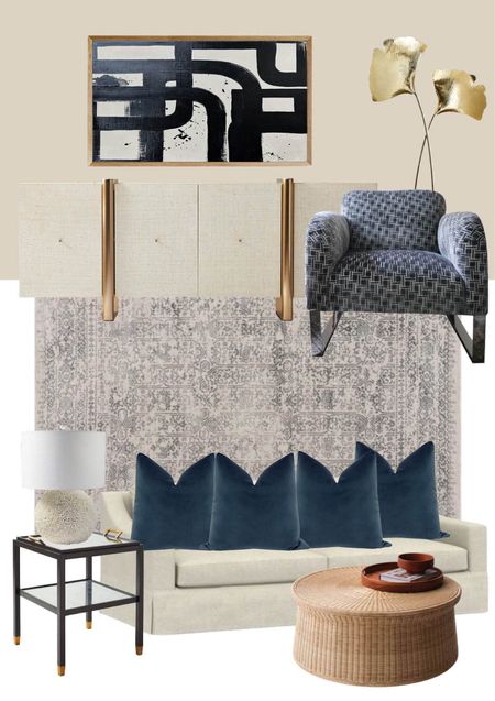 Modern eclectic living room design refresh in neutrals with blue decor accents. 

#LTKhome