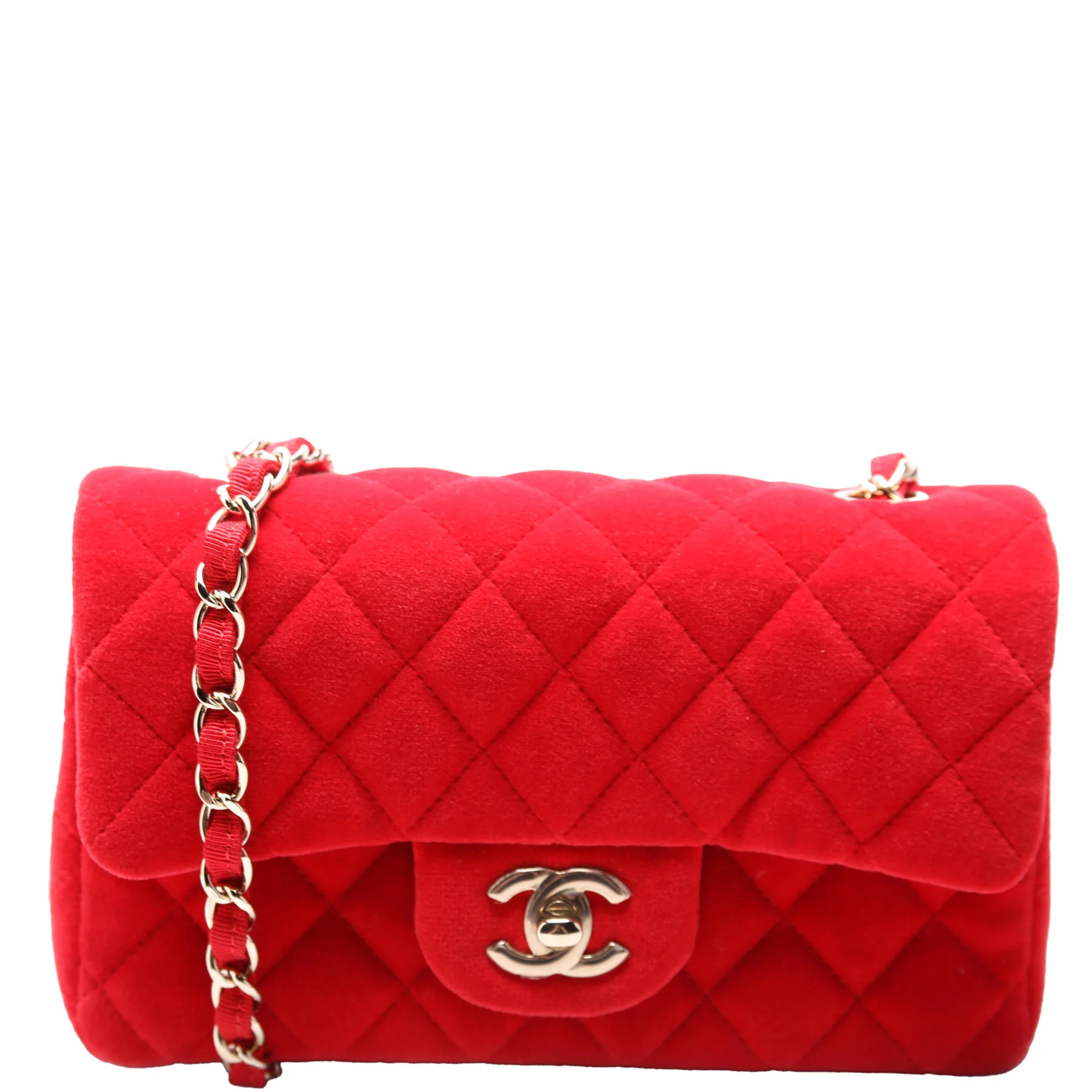 Classic Flap Mini Rectangle Velvet 24M Red | Keeks Designer Handbags
