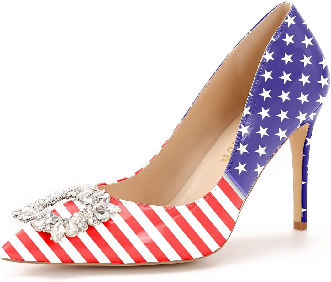 Reindee Lusion Womens High Stiletto Heels Pumps Crystal Printed Closed Toe Sexy Pumps Shoes | Amazon (US)