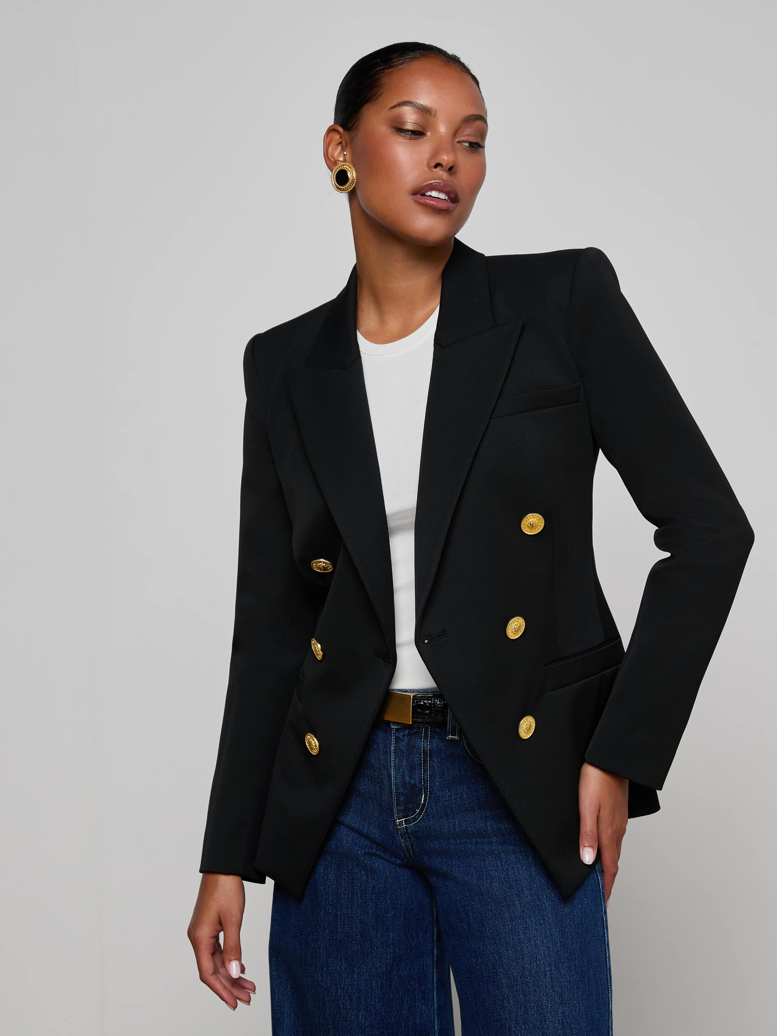 Kyomi Double-Breasted Blazer in Black | L'AGENCE | L'Agence