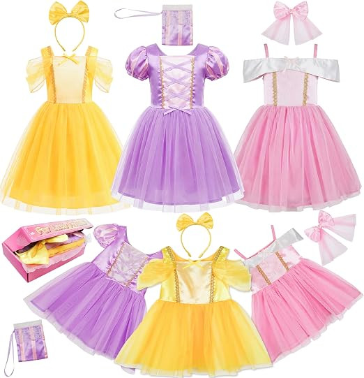 Princess Dress Up Trunk for Toddler Girls, 6 Pcs Costume Fancy Dresses Outfit for Little Kids Tod... | Amazon (US)