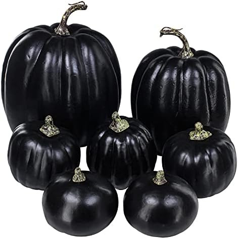 7 Pcs Assorted Artificial Black Pumpkins Halloween Pumpkins Faux Rustic Decorative Foam Pumpkins ... | Amazon (US)