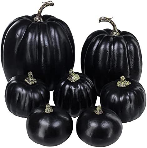 7 Pcs Assorted Artificial Black Pumpkins Halloween Pumpkins Faux Rustic Decorative Foam Pumpkins for | Amazon (US)
