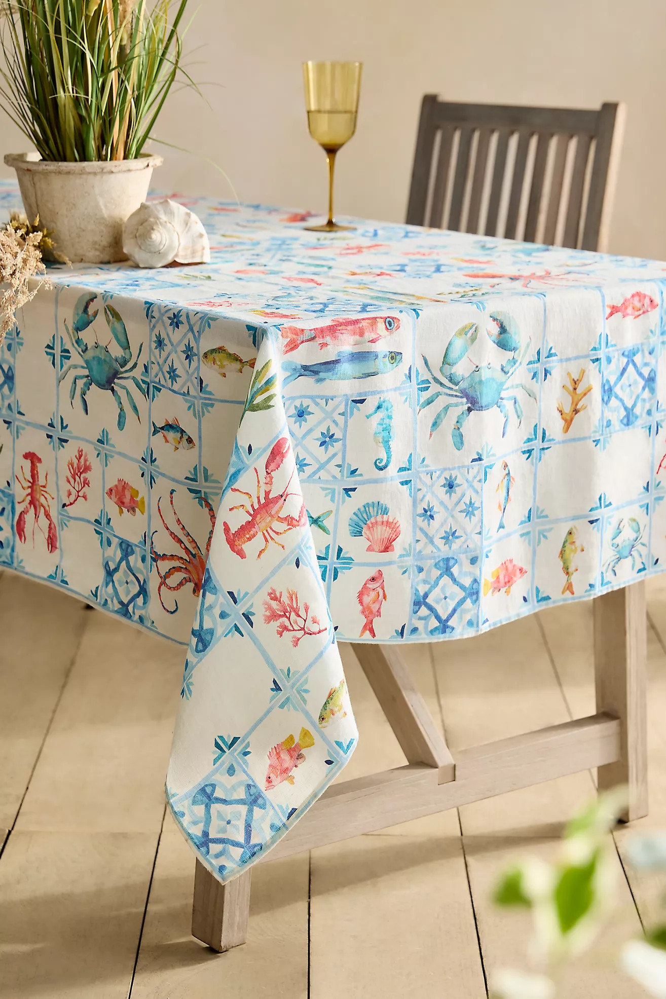 Marine Tile Linen Tablecloth