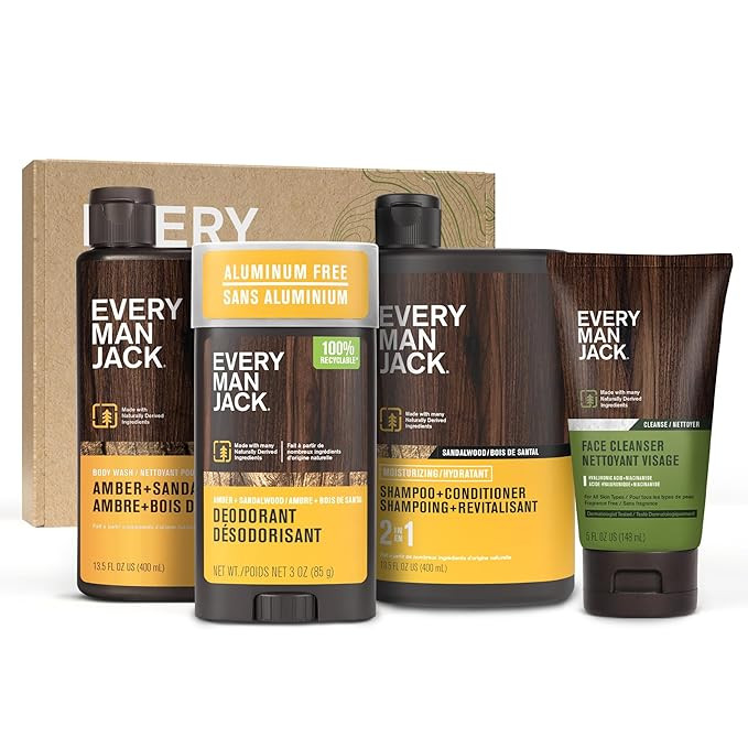 Every Man Jack Men’s Amber + Sandalwood Bath and Body Gift Set - Clean Ingredients & Sandalwood... | Amazon (US)