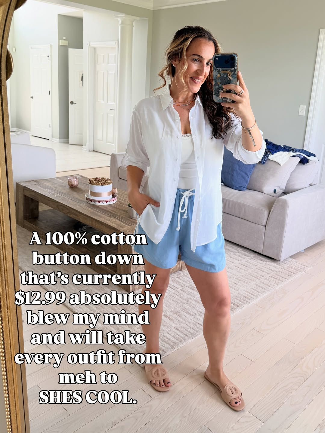 I can not believe the price on this button down.  Every woman needs a classic white button down for their capsule wardrobe, and this one is perfection. So soft. Great lines. Size up if you really want that oversized look.  I'm wearing a medium in all\.  

 #LTKootd #LTKSeasonal #LTKMidsize