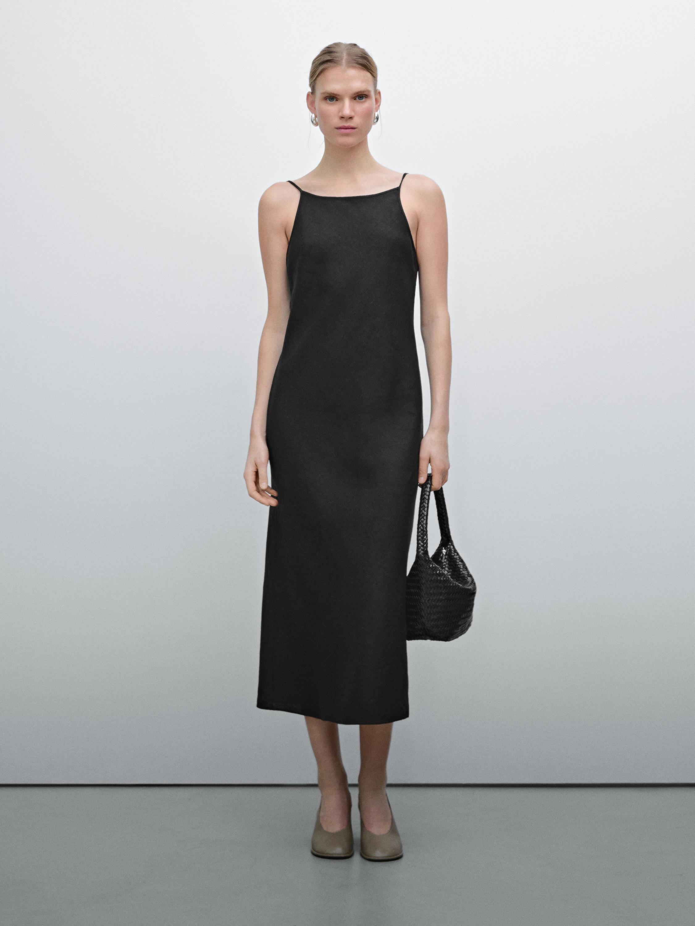 100% linen halter midi dress | Massimo Dutti US