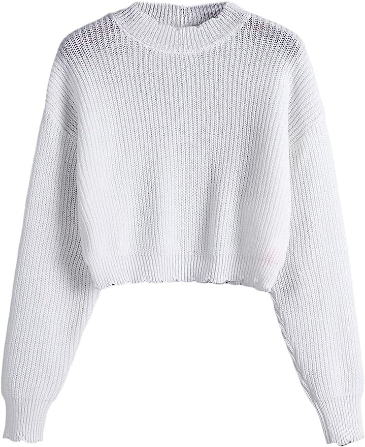 SheIn Women's Mock Neck Drop Shoulder Oversized Batwing Sleeve Crop Top Sweater | Amazon (US)