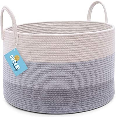 OrganiHaus XXL Cotton Rope Basket | Wide 20" x 13.3" Blanket Storage Basket with Long Handles | D... | Amazon (US)