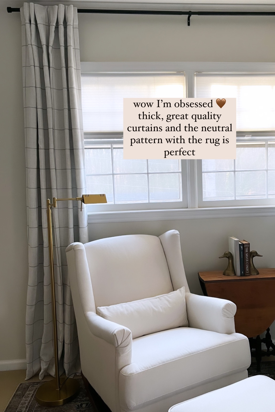 Nursery decor, neutral drapes, plaid drapes, patterned drapes, floor lamp, brass lamp, nursery glider 

#LTKbump #LTKbaby #LTKhome