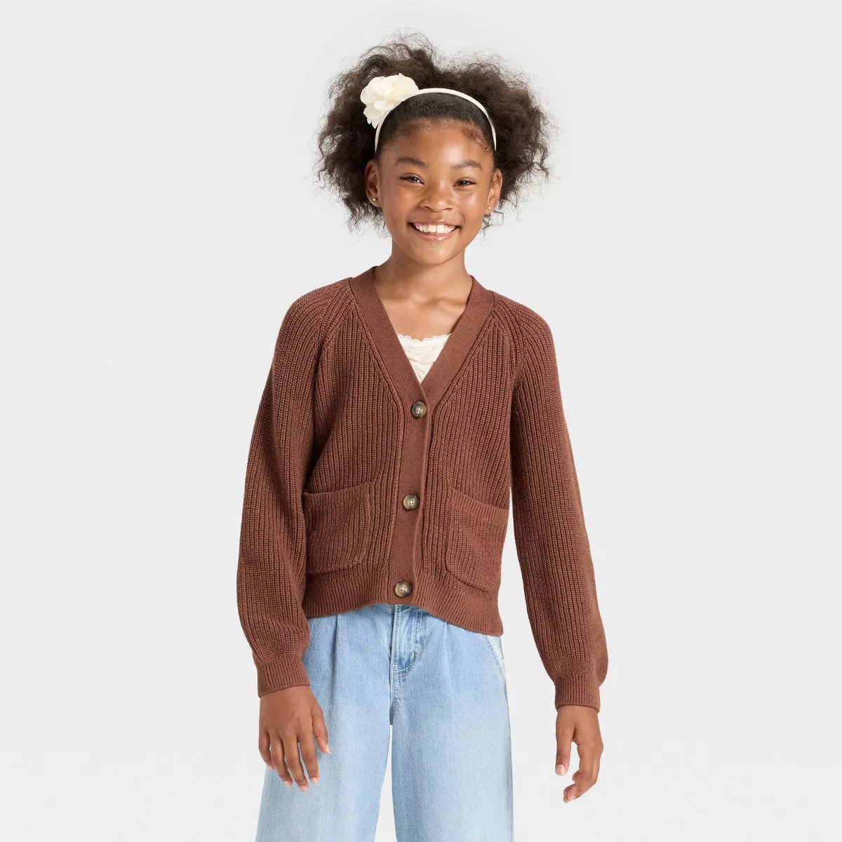Girls' V-Neck Button-Front Sweater - Cat & Jack™ | Target